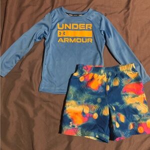 Under Armour Kids Blue Rashguard Set with Multicolor Shorts